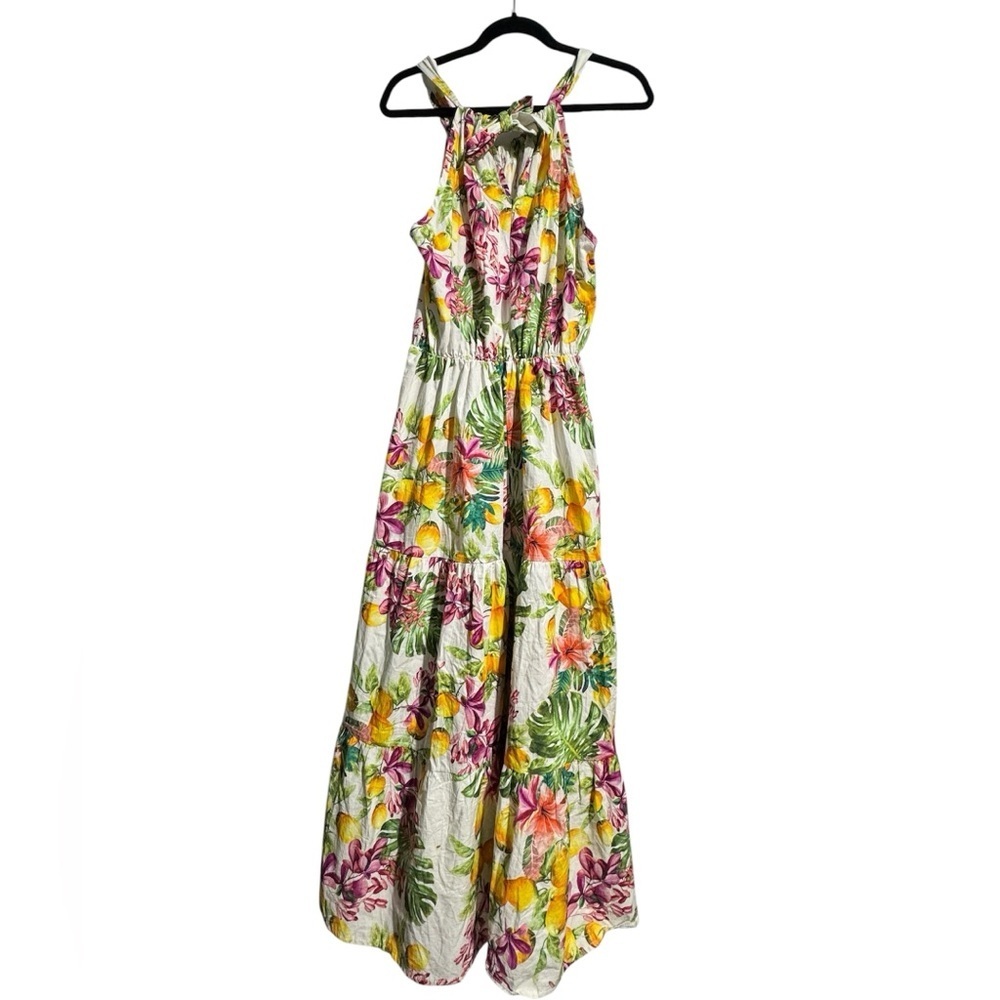 NWT Bellambia Cotton Maxi Summer Dress Size Large Tropical Floral Tiered Italy - Picture 2 of 11